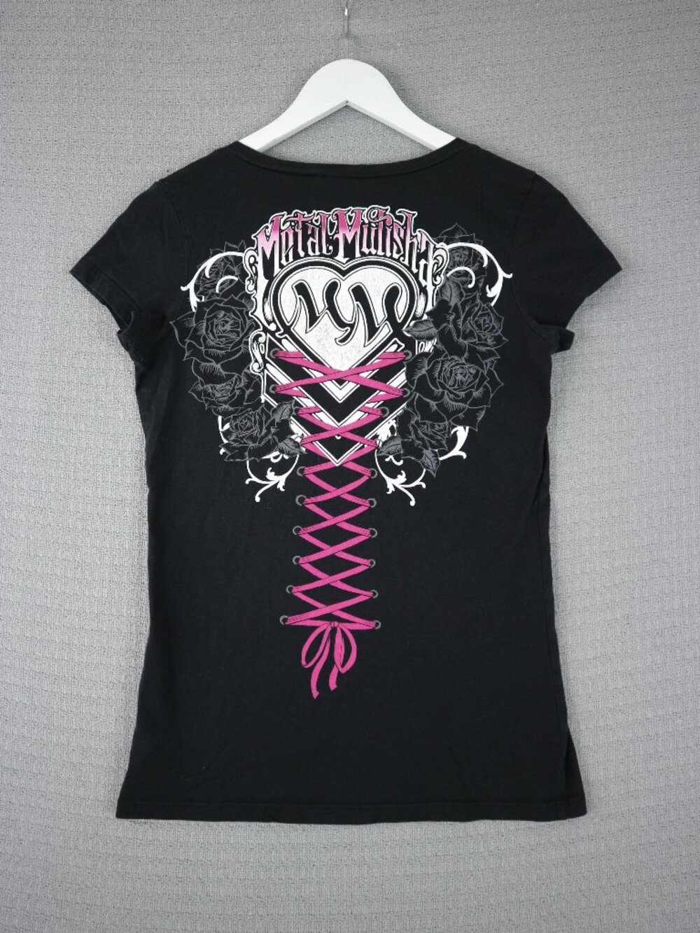 Metal Mulisha Pink Lace Grunge Emo Y2K Style Tee Womens Large Made in USA